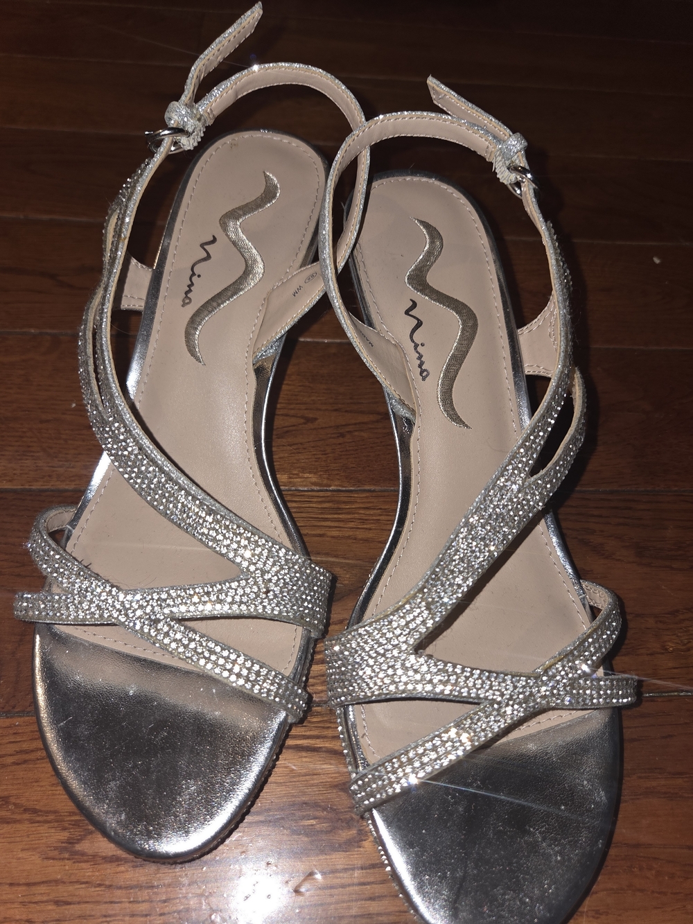 Nina Silver Rhinestone Strappy Heels